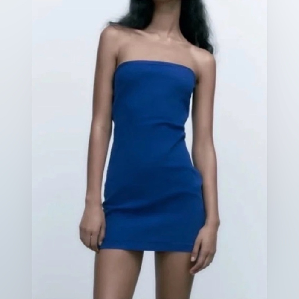 🍒Zara Strapless Dress in Rich Blue